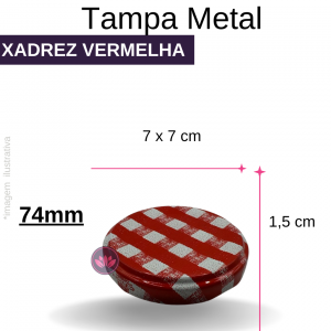 TAMPA METAL 74MM XADREZ VERMELHA