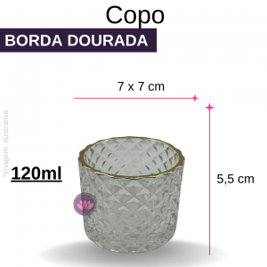 COPO PORTA VELA BORDA DOURADA 6X5,5CM