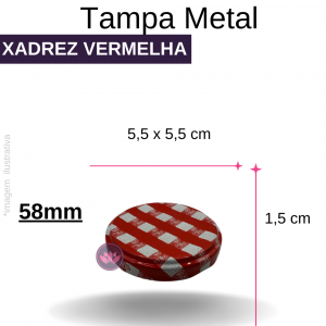 TAMPA METAL 58MM XADREZ VERMELHO