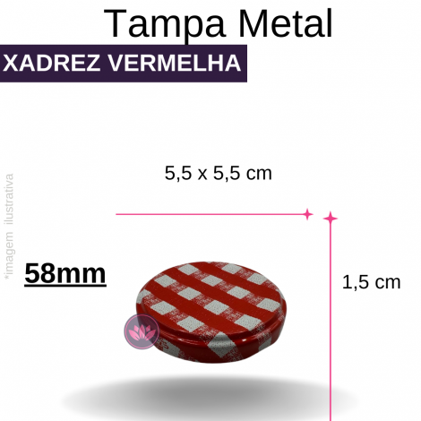 TAMPA METAL 58MM XADREZ VERMELHO